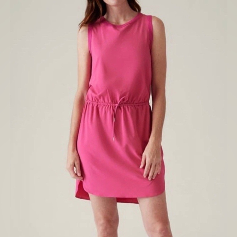 Athleta Rincon Dress UPF 50 Adjustable Waist Lightweight Bright Pink Size Small